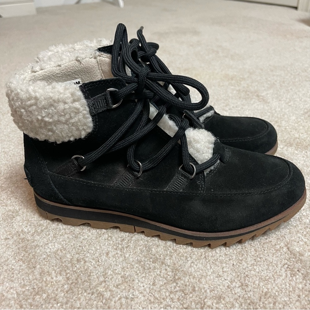 Sorel Harlow Lace Cozy Bootie Black Suede Sz 7 1977351 - Picture 5 of 11